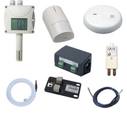Temperature, humidity, voltage, AC current, air-flow, flood, smoke, power presence detection, water leak detection, open door detector, air flow, entry to the room